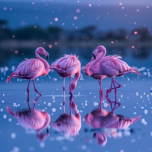 Flamingos at Lake Manyara at dusk