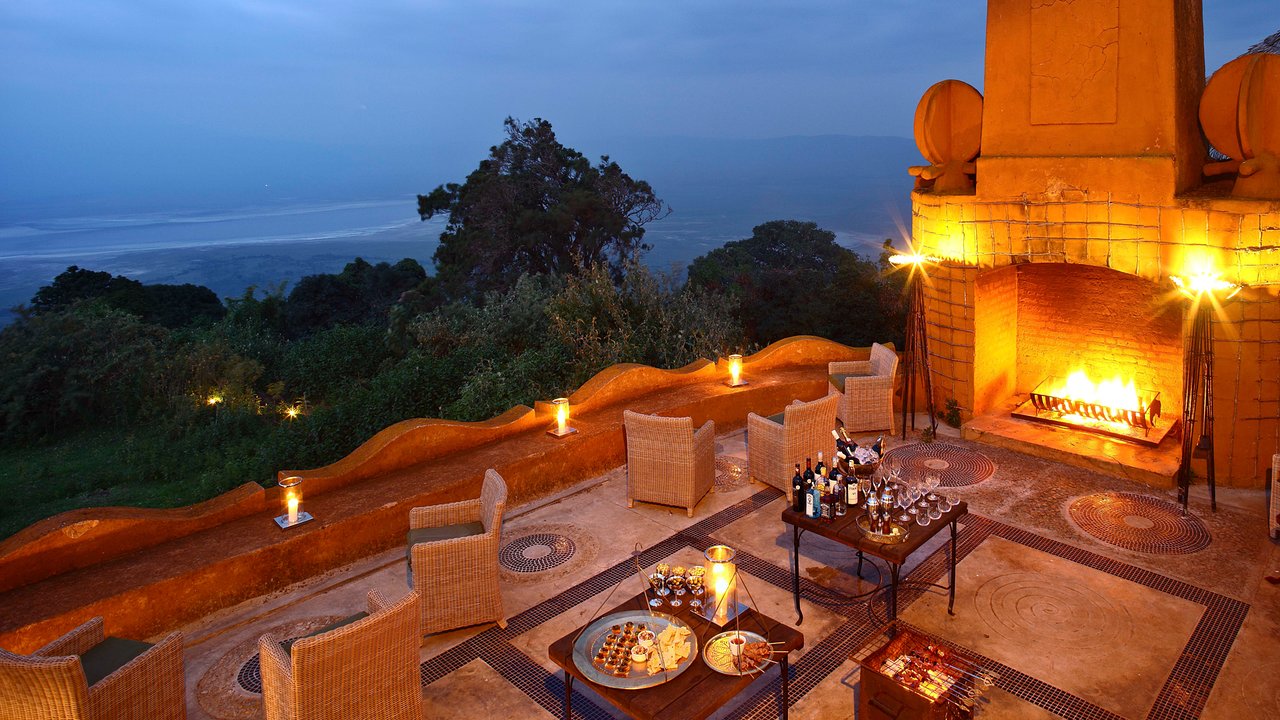 Ngorongoro Crater Lodge — evening terrace